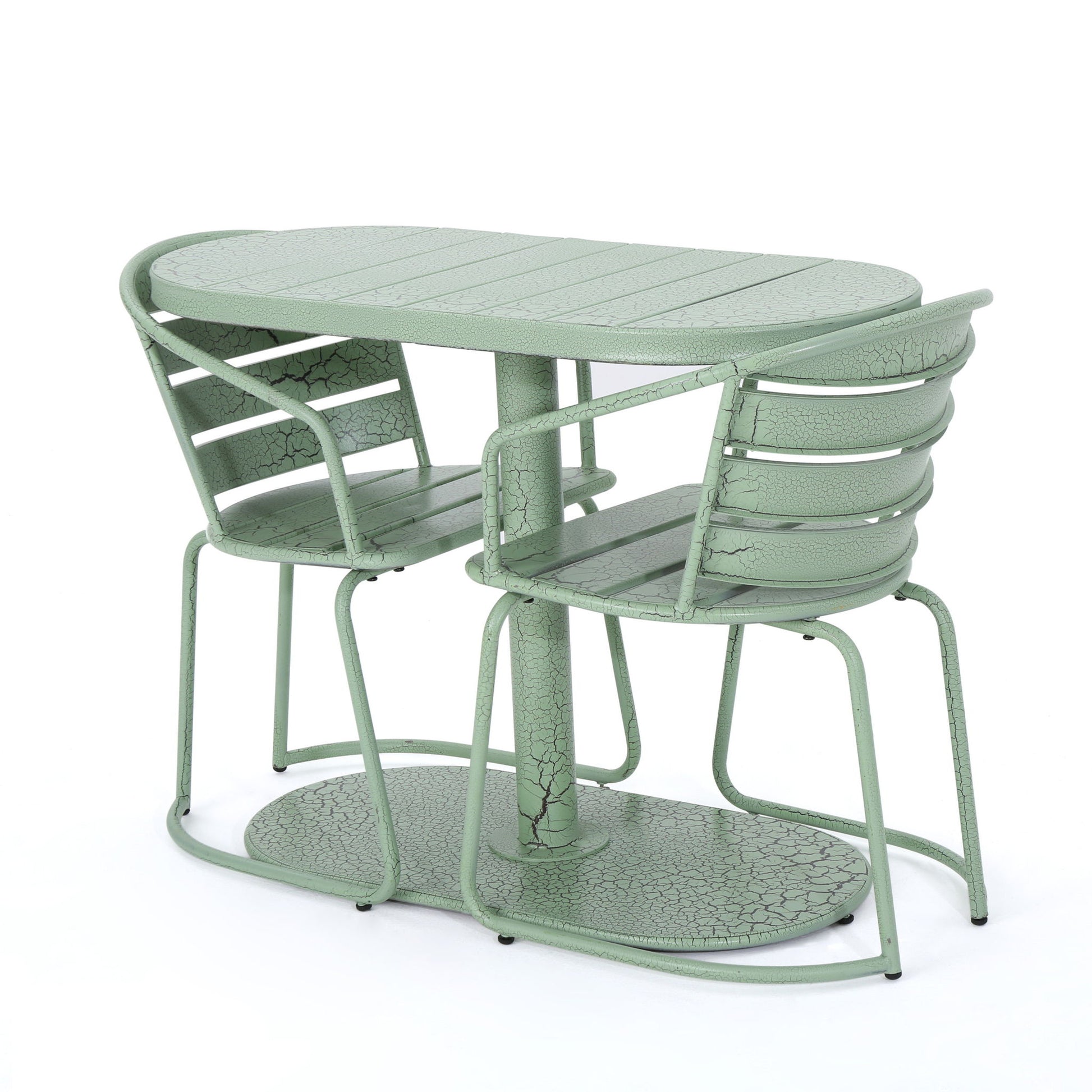 3 Piece Elegant Outdoor Bistro Set With 2 Chairs And Oval Table Noble House