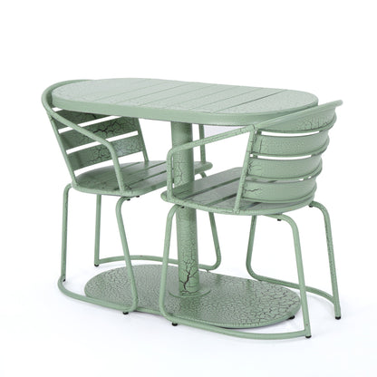 3 Piece Elegant Outdoor Bistro Set With 2 Chairs And Oval Table Noble House