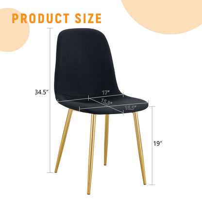Luxury Simple Chair (Set of 4) Linen Cotton High Resilience Dining Chair With Metal en Legs - Black / Gold Home Essentials