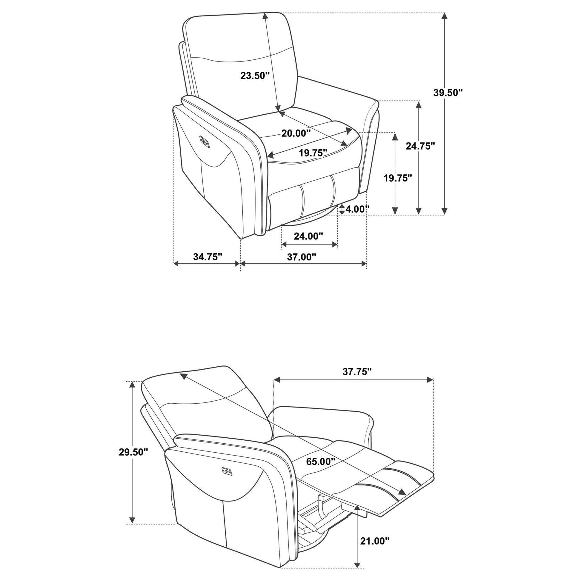 Beacon - Power Swivel Recliner With USB Charging And Adjustable Recline Furniture Max