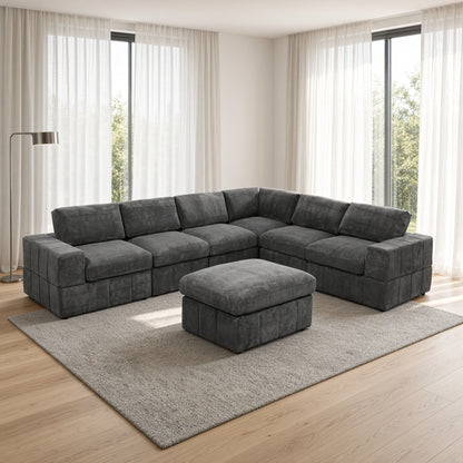 Oversized Modular Sectional Sofa, 7 Piece Reversible With Ottoman - Dark Gray Home Essentials