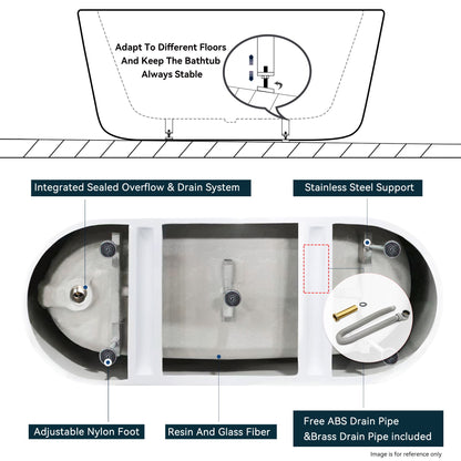 Acrylic Freestanding Bathtub, Modern & Contemporary Design Soaking Tub With Toe-Tap Drain In Chrome And Classic Slotted Overflow, Glossy White, Cupc Certified, 02141 - Glossy White