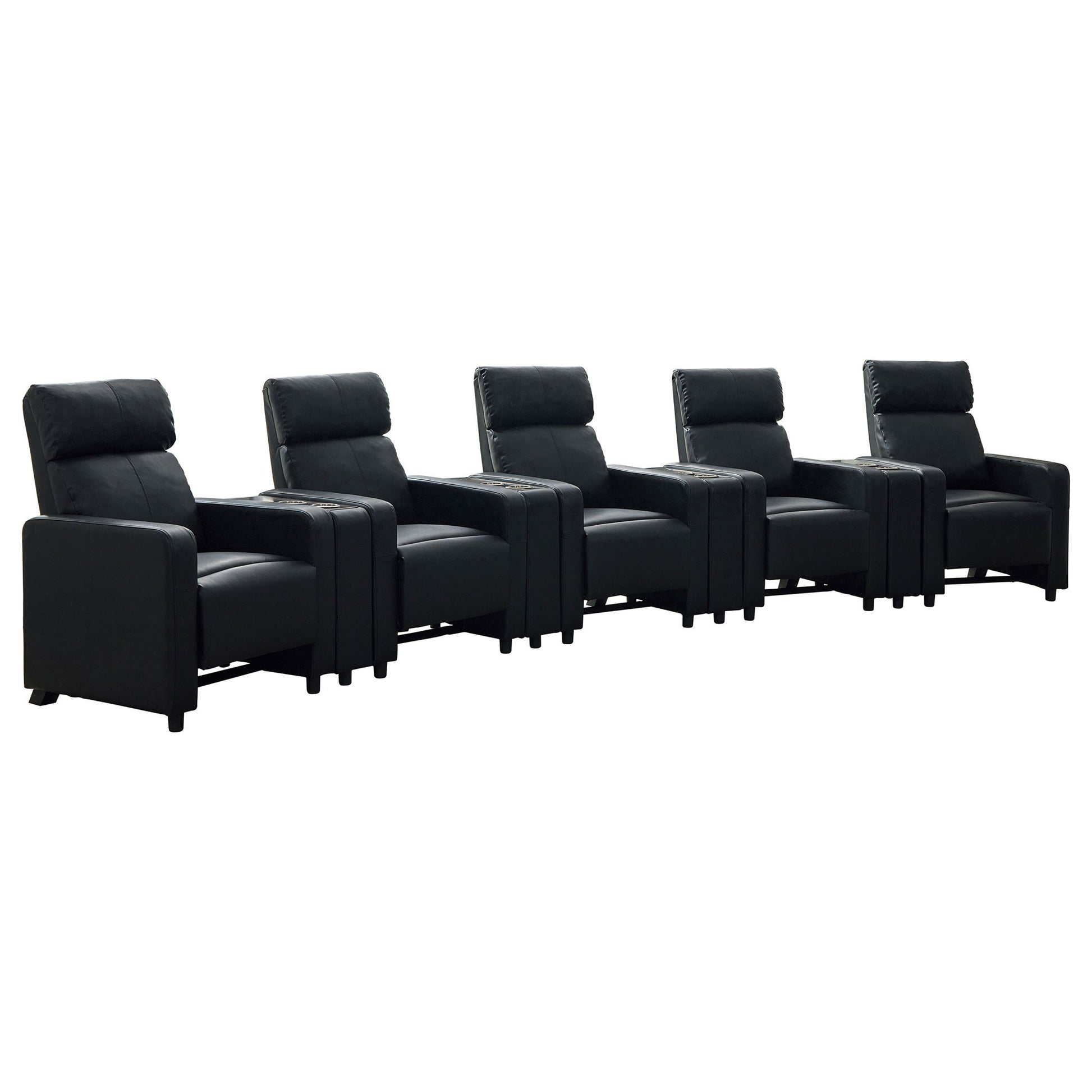 Warren - 5 Seater Home Theater With 4 Wedge Consoles Recliners And Storage Consoles - Black Furniture Max