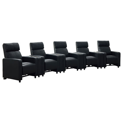 Warren - 5 Seater Home Theater With 4 Wedge Consoles Recliners And Storage Consoles - Black Furniture Max