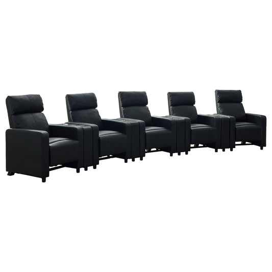 Warren - 5 Seater Home Theater With 4 Wedge Consoles Recliners And Storage Consoles - Black Furniture Max