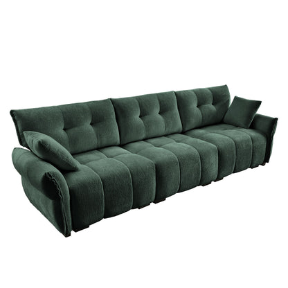 Elegant 3 Seater Sofa Set & Pillows Frame, High Rebound Cushions - Textured Green Home Essentials