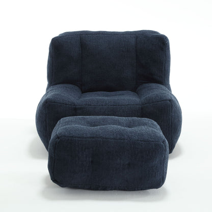 Modern Indoor Fluffy Bean Bag Chair With Memory Foam And Ottoman, Super Soft Home Essentials
