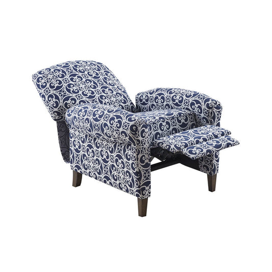 Push Back Recliner Chair With Fretwork Pattern And Solid Wood Legs - Multicolor JLA