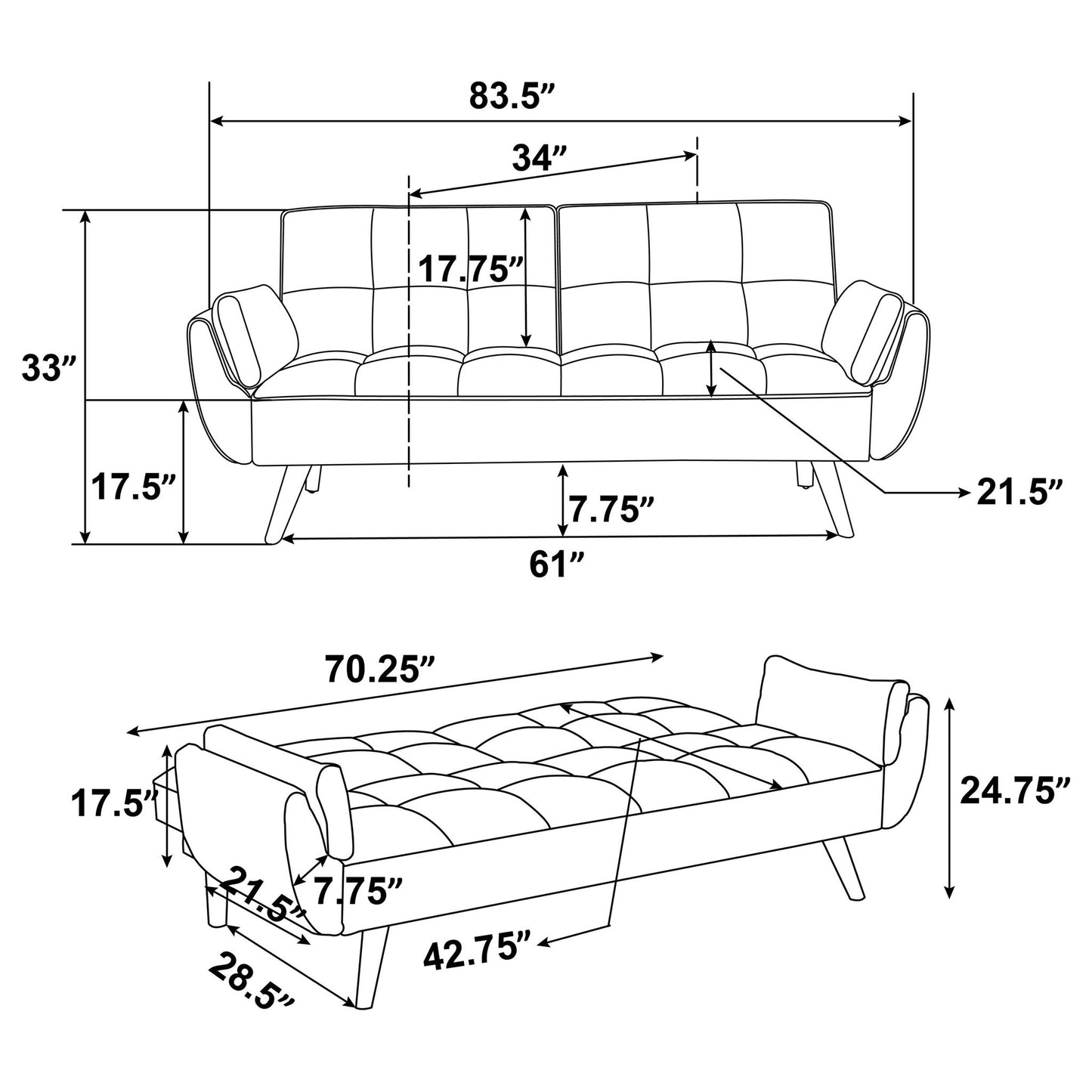 Caufield - Tufted Convertible Sofa Bed Upholstered - Gray Furniture Max