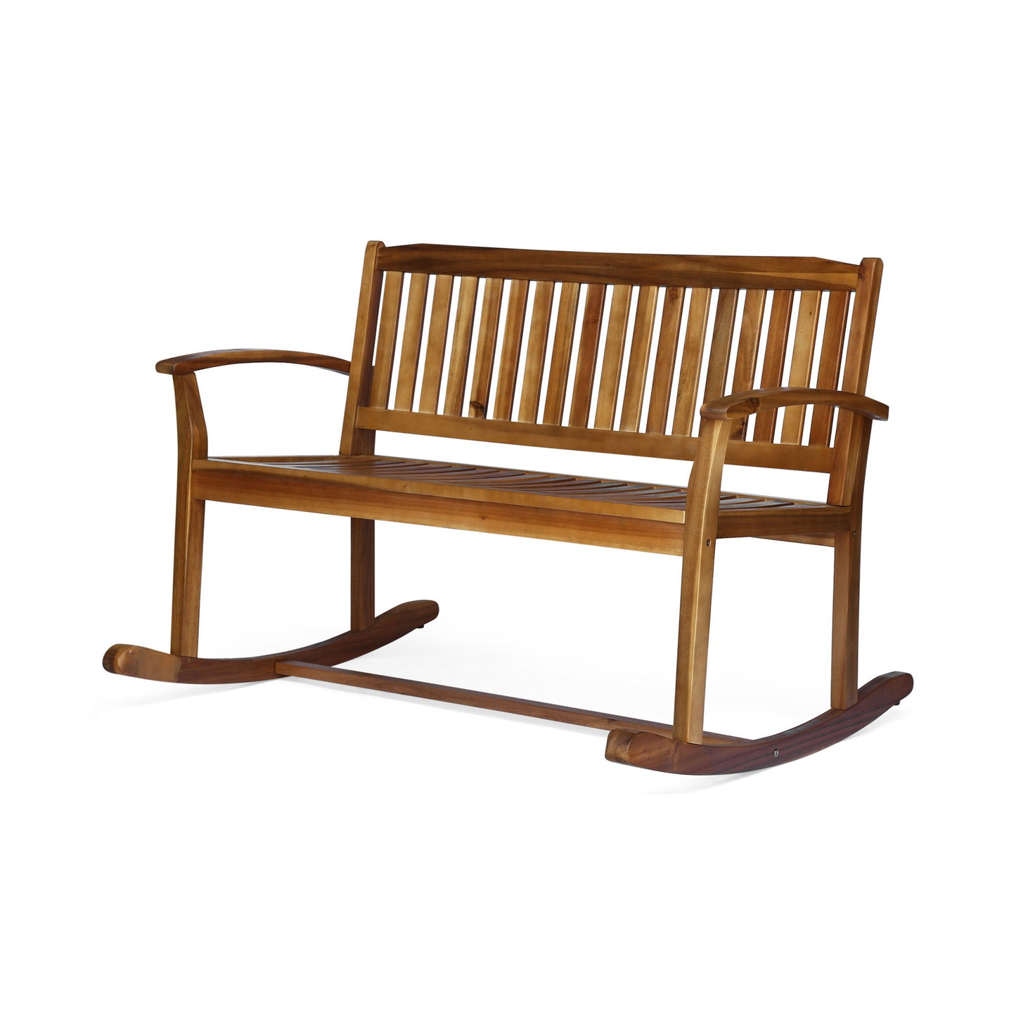 Outdoor Rocking Loveseat With Acacia Wood Frame - Natural Noble House