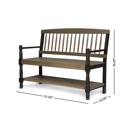 Slatted Bench With Built In Shelf Noble House