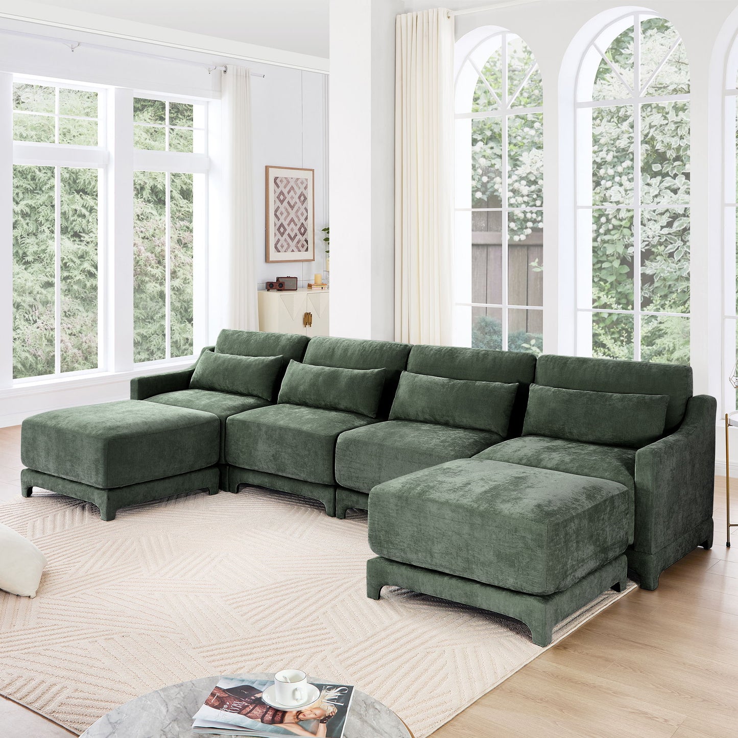 Stylish Sofa With Ottoman And Lumbar Pillows, Ergonomic Design Home Essentials