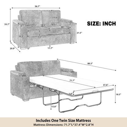 Pull Out Sofa Bed Loveseat With Twin Mattress, Cup Holders And Arm Storage Hearth and Haven