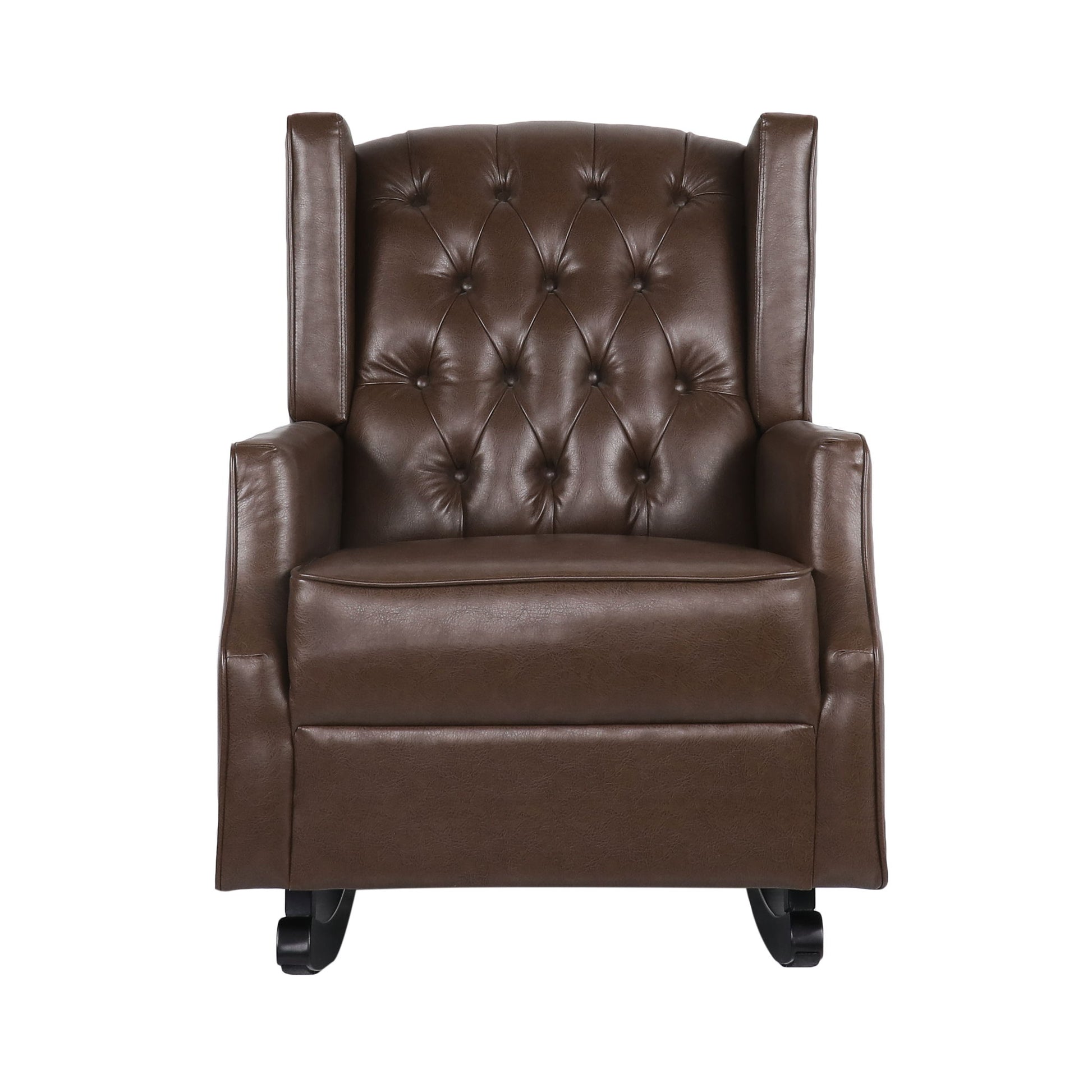 Amedou - Contemporary Tufted Wingback Rocking Chair - Dark Brown Noble House