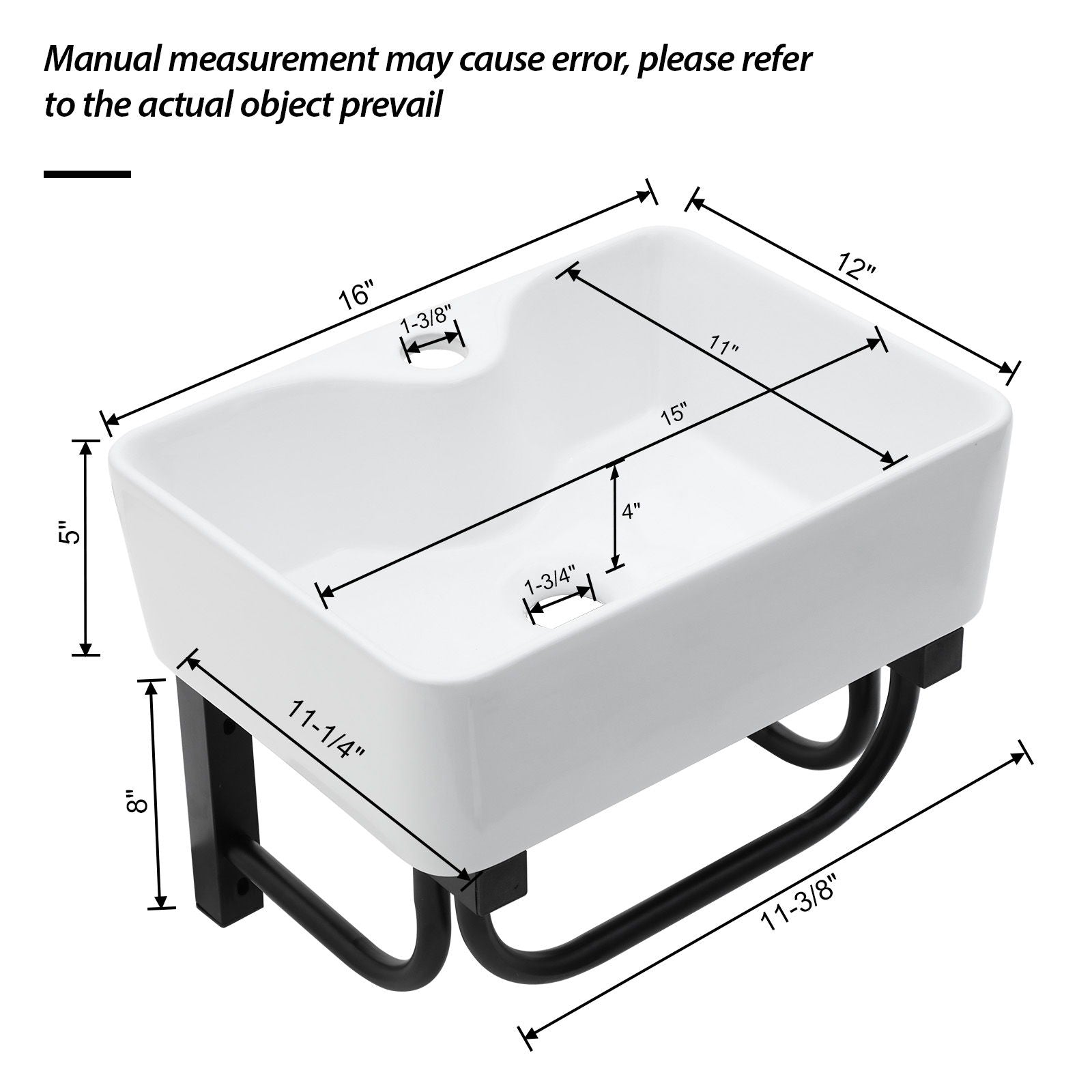 Rectangular Bathroom Sink With Towel Bar & Faucet Hole, Wall Mounted - White Home Essentials
