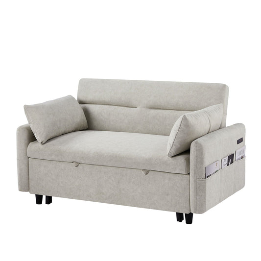 Pull Out Sleep Sofa Bed Loveseats Sofa Couch With Adjsutable Backrest, Storage Pockets, 2 Soft Pillows, USB Ports For Living Room, Bedroom, Apartment, Office Hearth and Haven