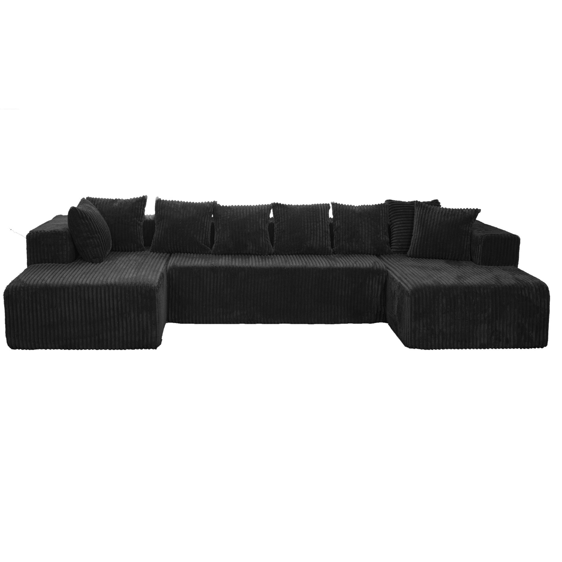 Modular U-Shaped Sectional Sofa, 4 Seater Chaise Lounge With Reversible Design Striped - Black Home Essentials
