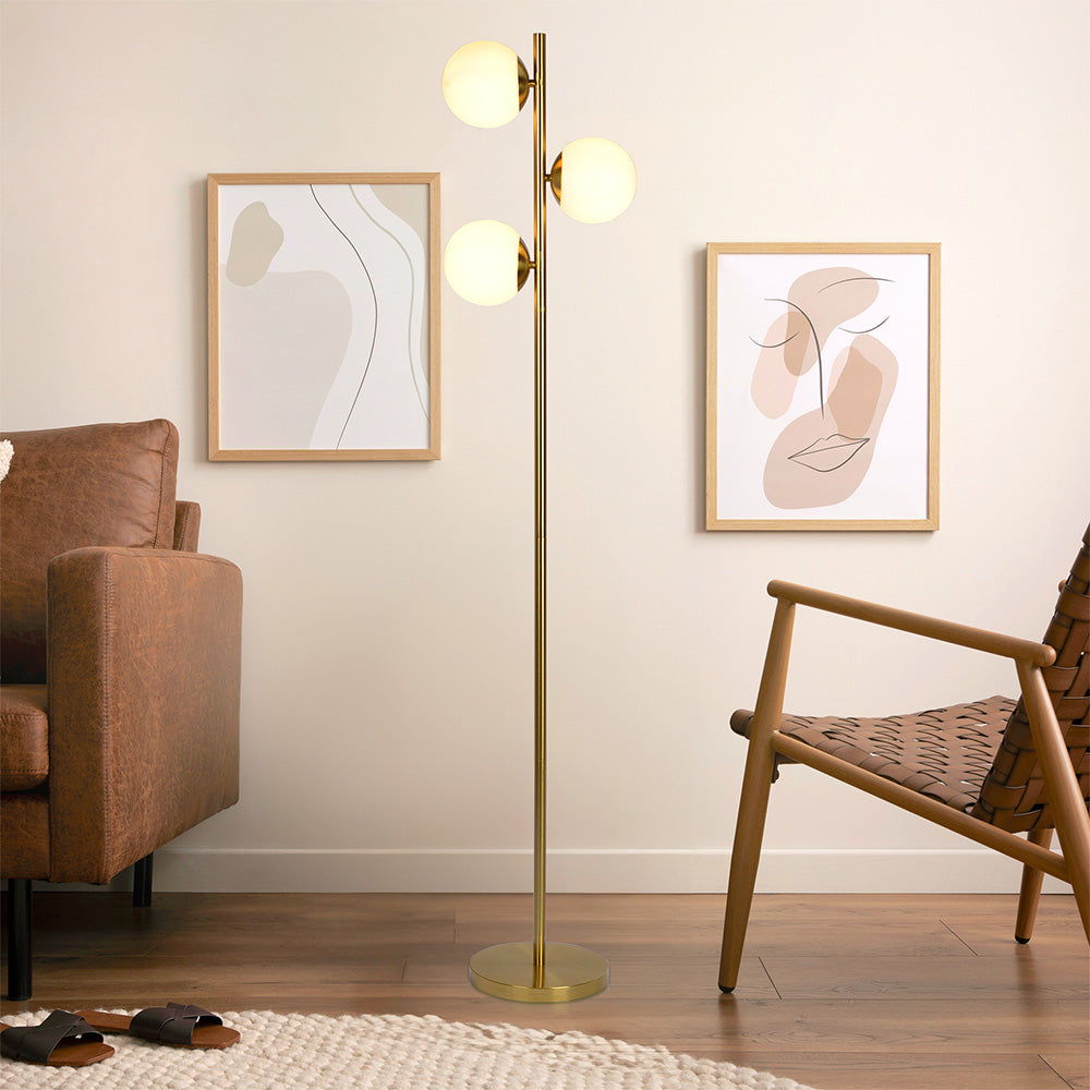Brilliance - Modern Floor Lamp, Opal Shades And Round Base - Clear / Gold Ashcroft Furniture