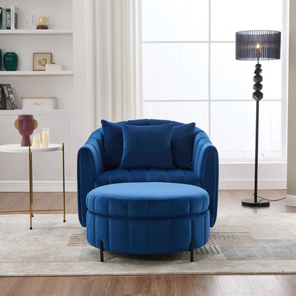 Oversized Velvet Swivel Barrel Accent Chair And Ottoman Set With Storage Home Essentials