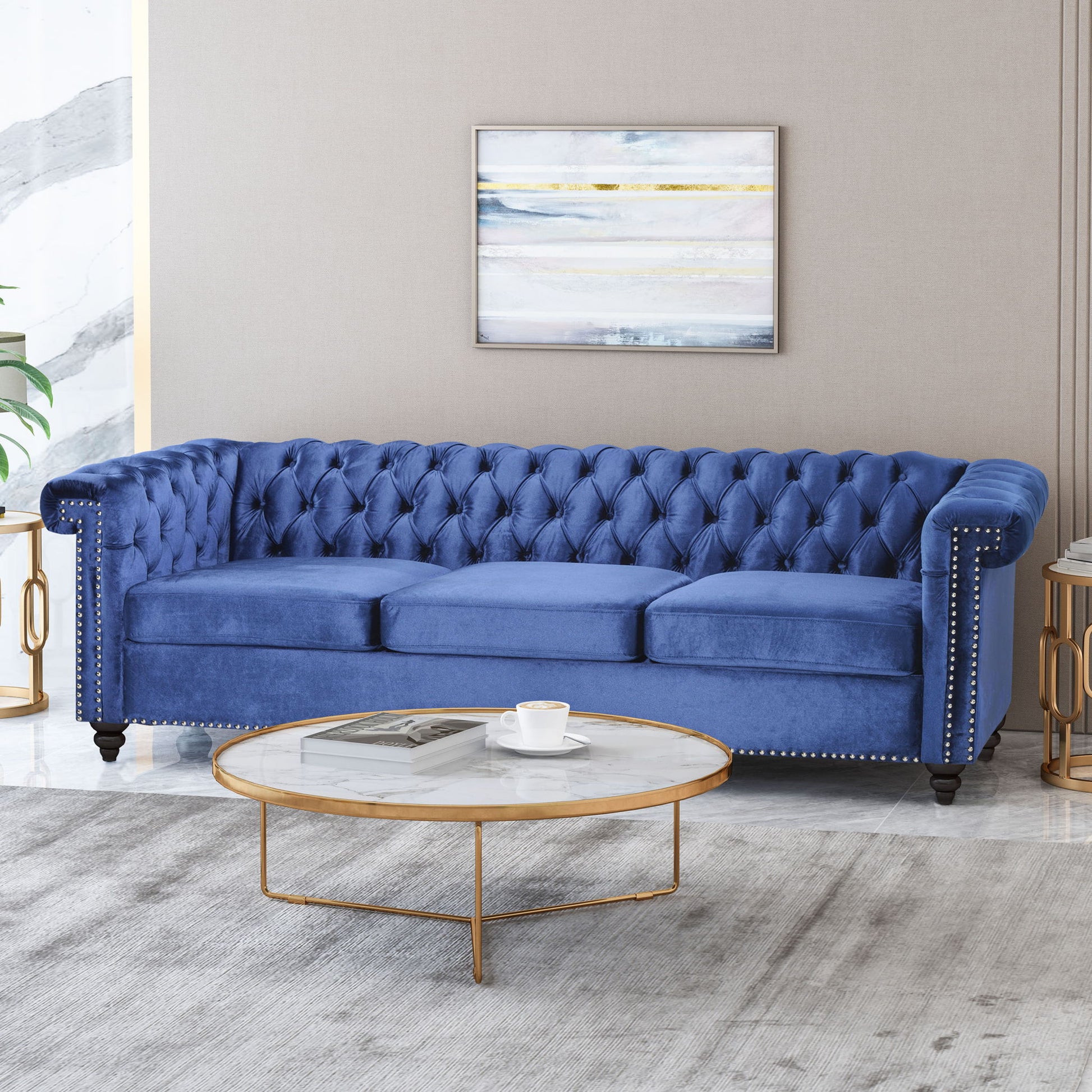 Chesterfield Style 3 Seater Sofa With Deep Button Tufting Noble House