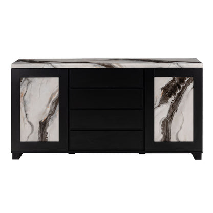 Stacey - Buffet With Storage Drawers And Marble Detailing - Black / Marble Global Furniture USA