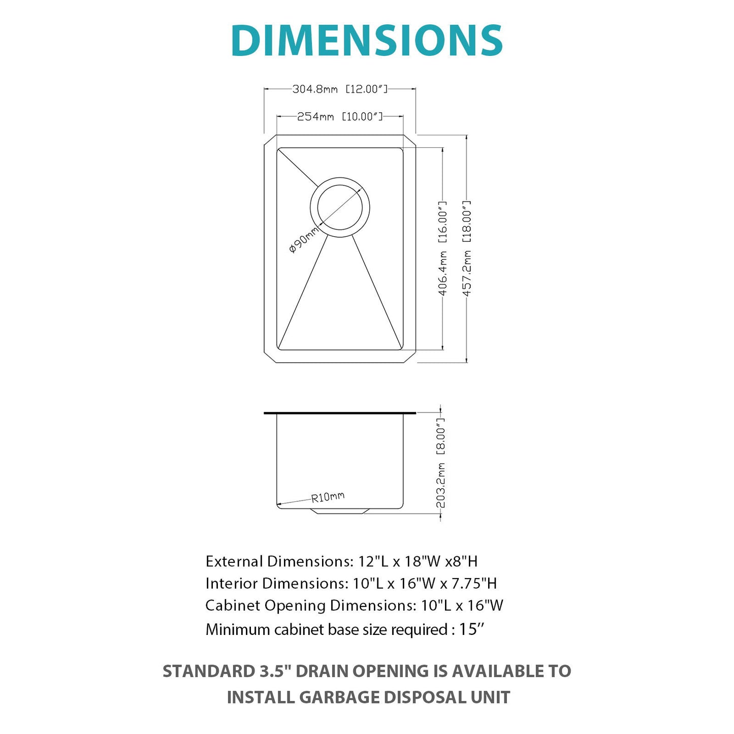 12" Undermount Kitchen Sink, Deep Single Bowl - Brushed Nickel Daily Nest