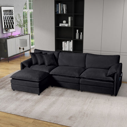 Modern Comfy Deep Seat Modular Sectional Sofa Cloud Couch With Ottoman