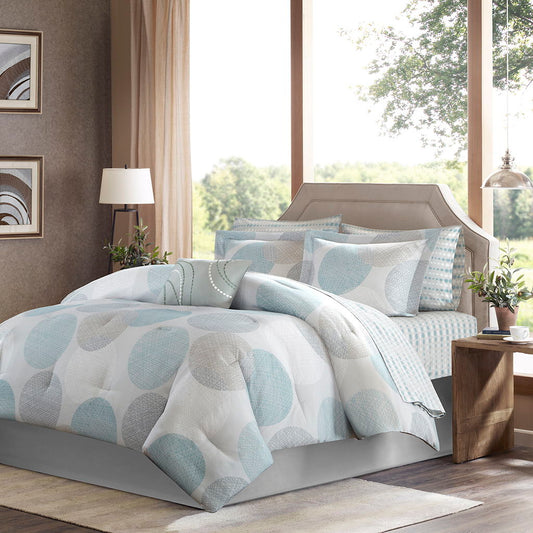 Knowles - Twin Complete Comforter And Sheet Set - Aqua Madison Park Essentials