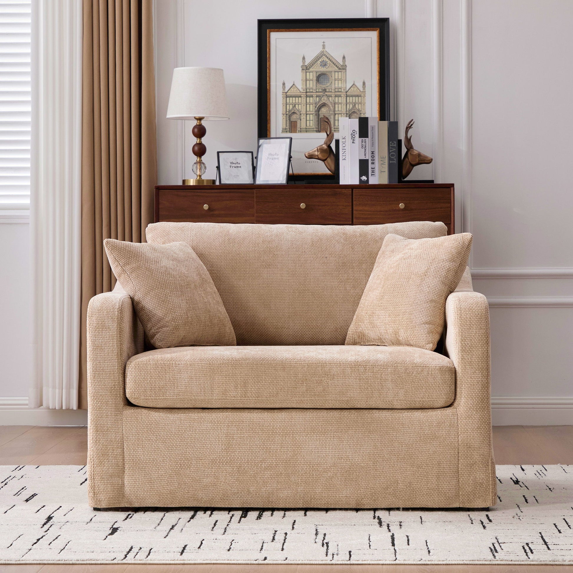 Farmhouse Accent Chair With 2 Bolster Pillows Home Essentials