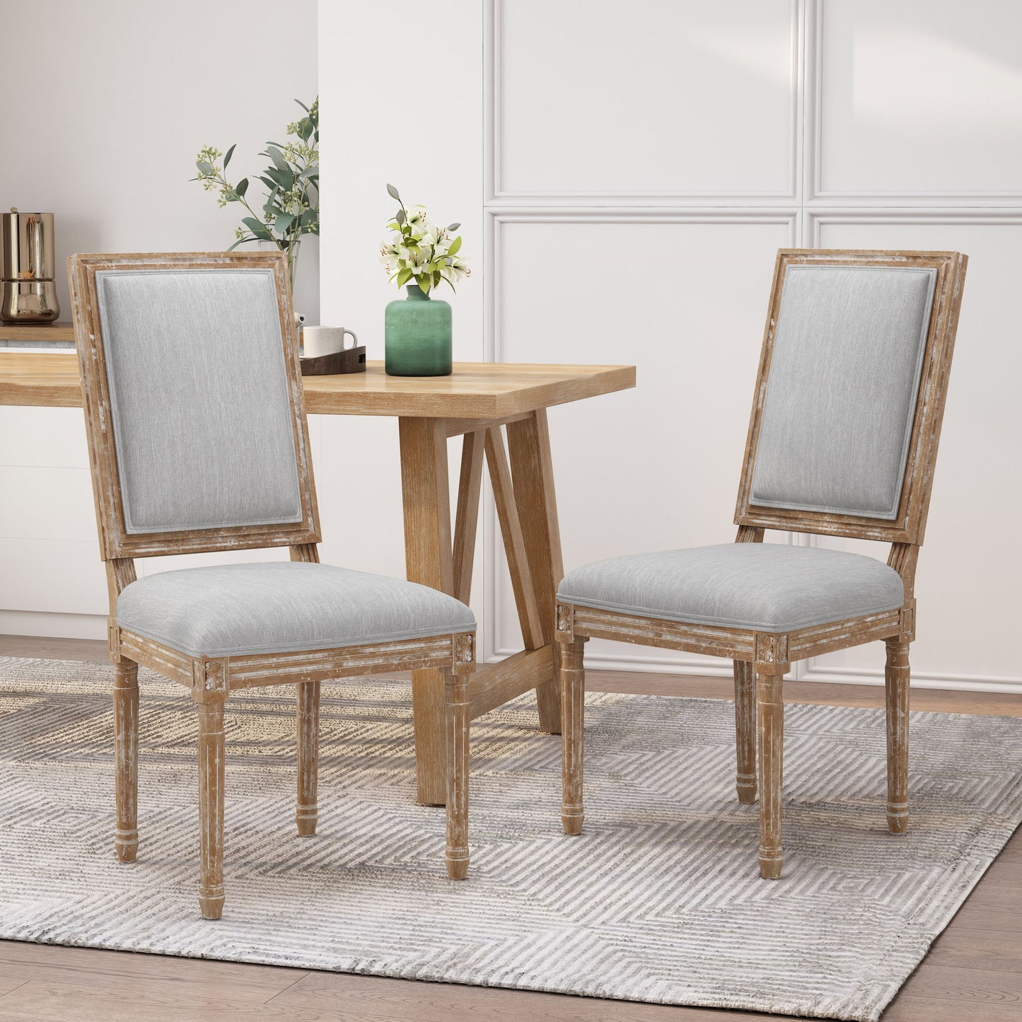 French Country Style Dining Chair With Upholstered Seating And Fluted Legs Noble House
