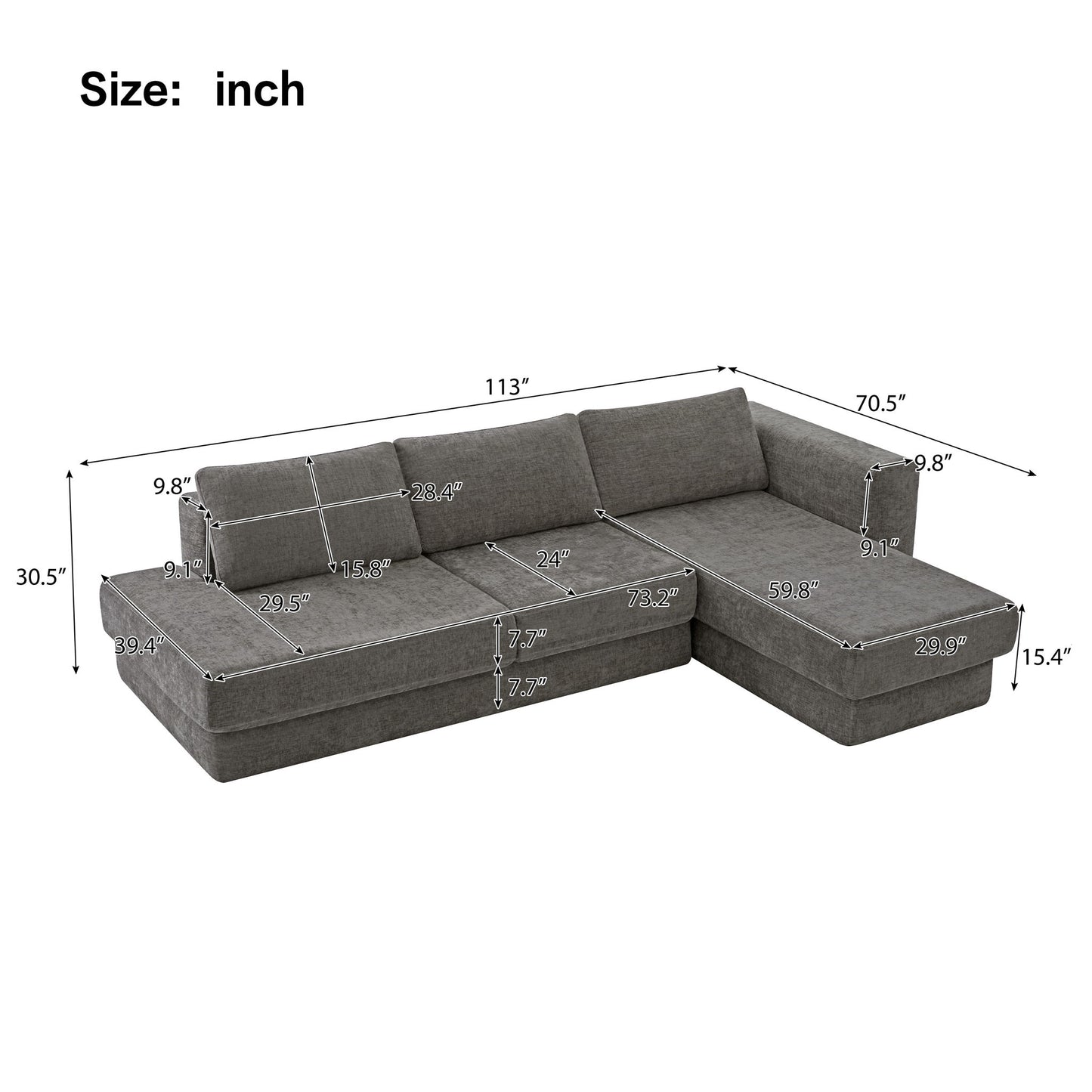 L-Shaped Modular Sofa With Double Layer Cushion Noble House