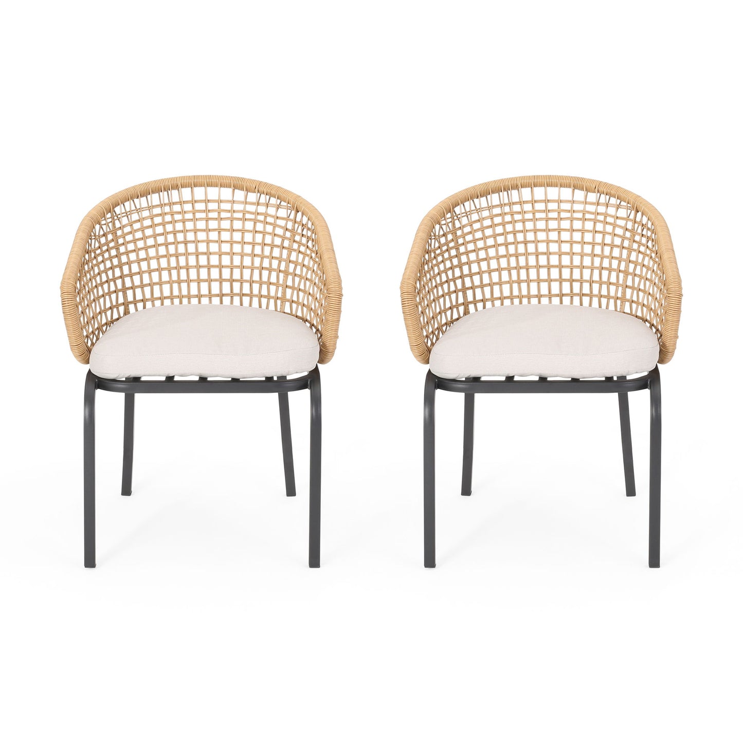 Outdoor Wicker Chair With Powder Coated Iron Legs Noble House