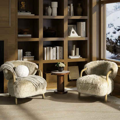 Becker - Rustic Oak Sheepskin Upholstered Accent Arm Chair - Taupe Beige Jennifer Taylor Home