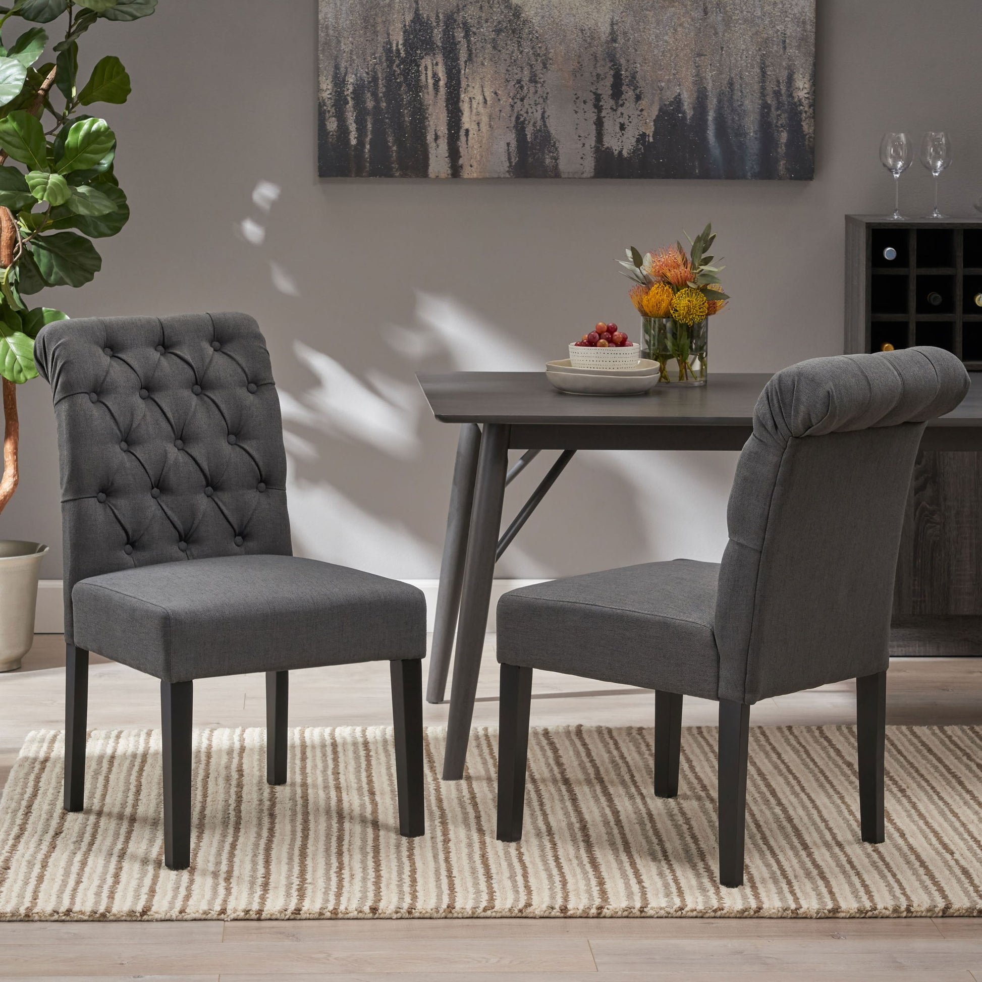 Broxton - Tuft Dining Rolltop Chairs With Button Tufted Backrest (Set of 2) Noble House