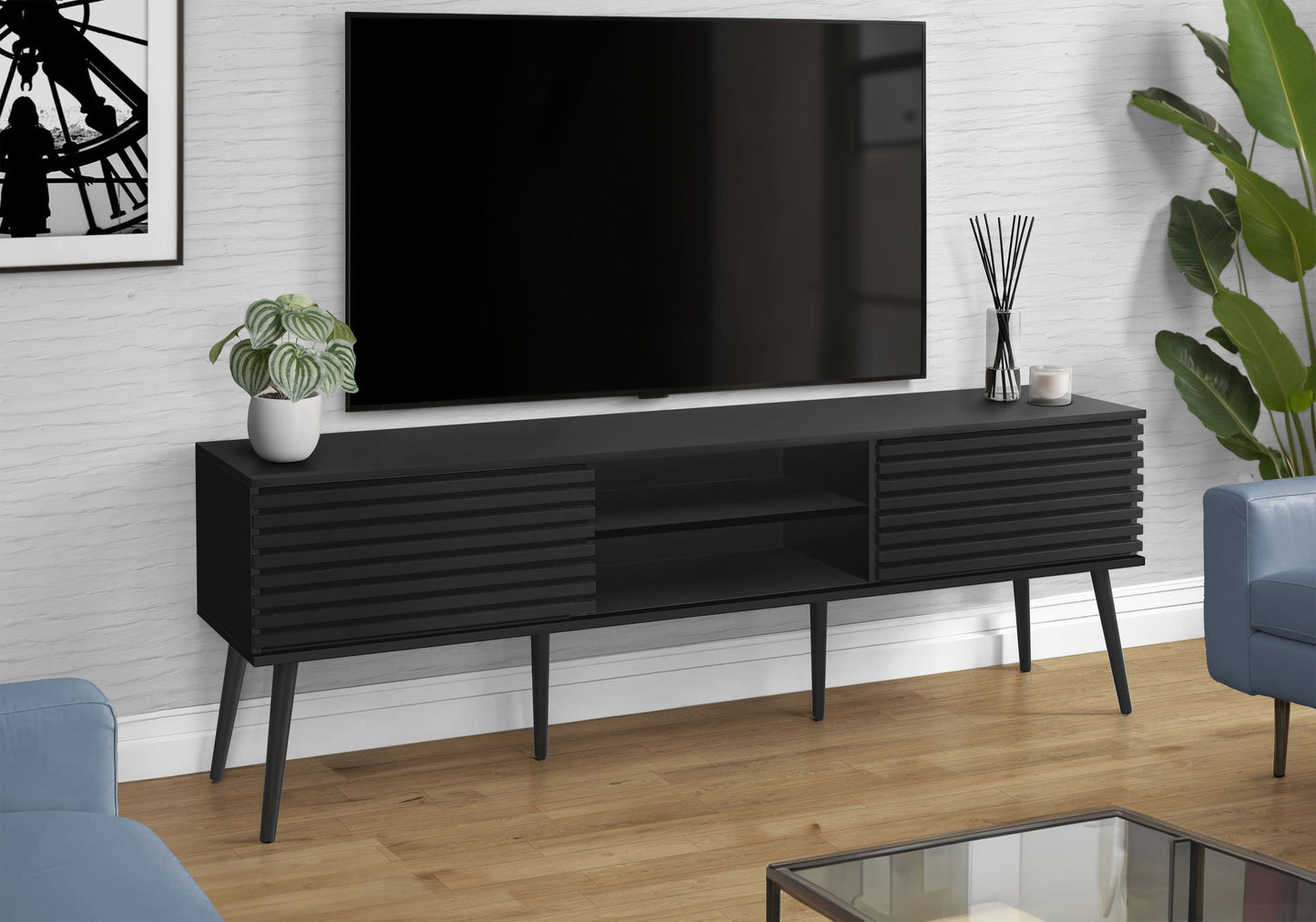 TV Stand, Media Entertainment Center, Storage Cabinet, Console, Storage Shelves, Bedroom, Living Room, Contemporary, Modern - Black 8th Street