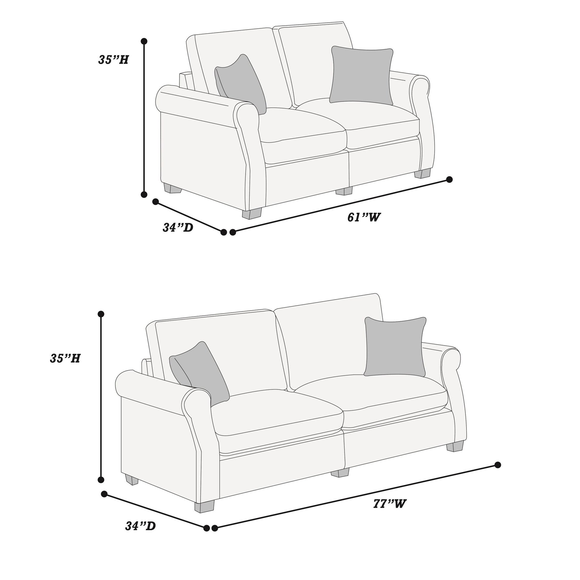 Contemporary 2 Piece Sofa Set With Matching Pillows Home Essentials
