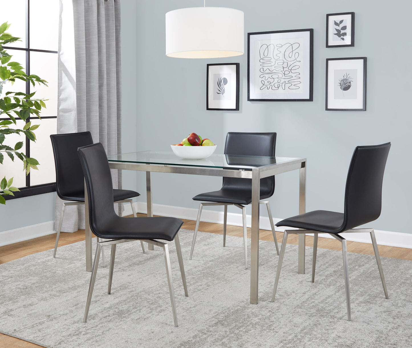 Fuji Mason - Upholstered Swivel Contemporary Dining Set Dining Set, Glass, 5 Piece Lumi Source