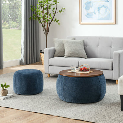 Round Storage Ottoman, 2 In 1 Function, End Table And Ottoman Home Essentials