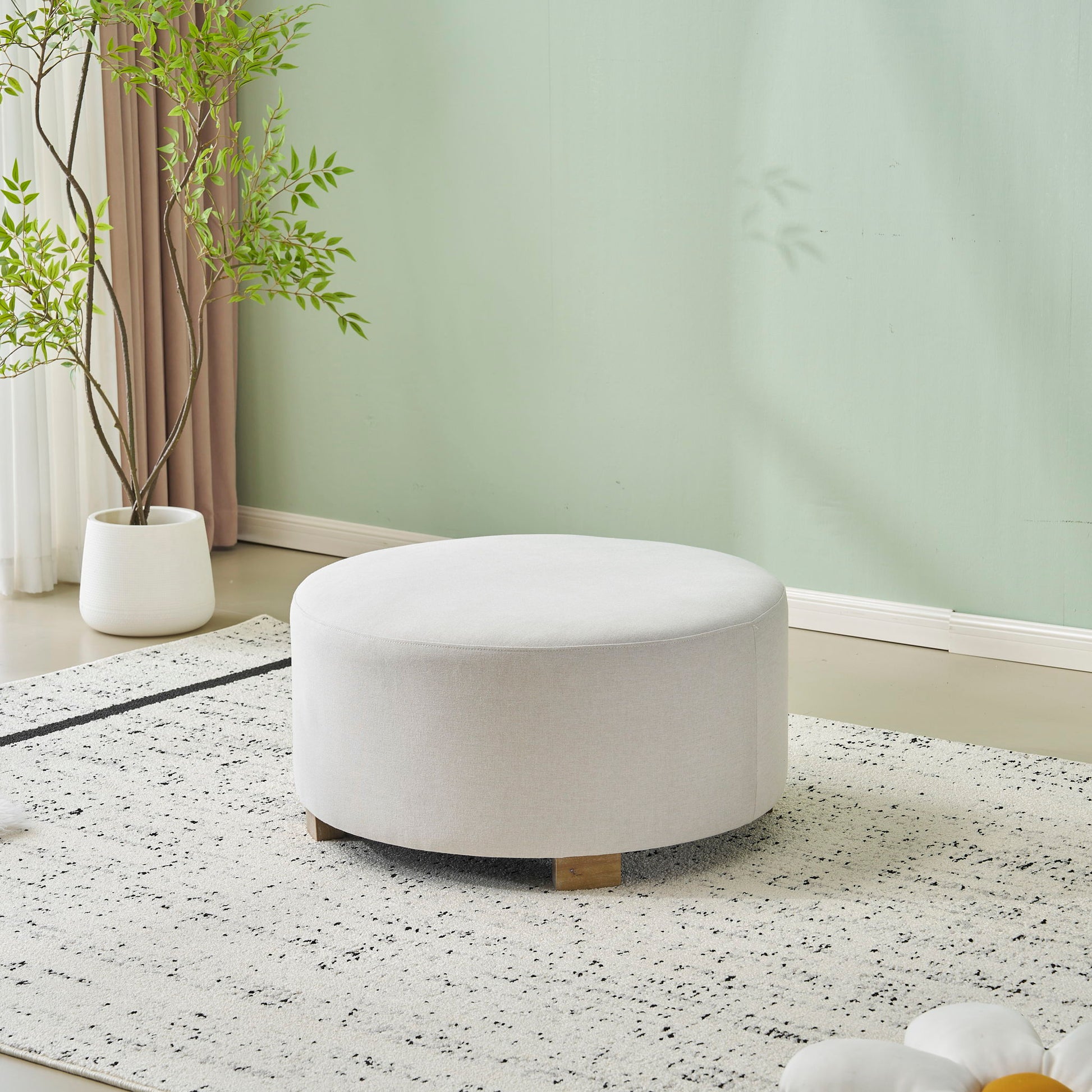 Round Ottoman, Minimalist Footstool - White Noble House