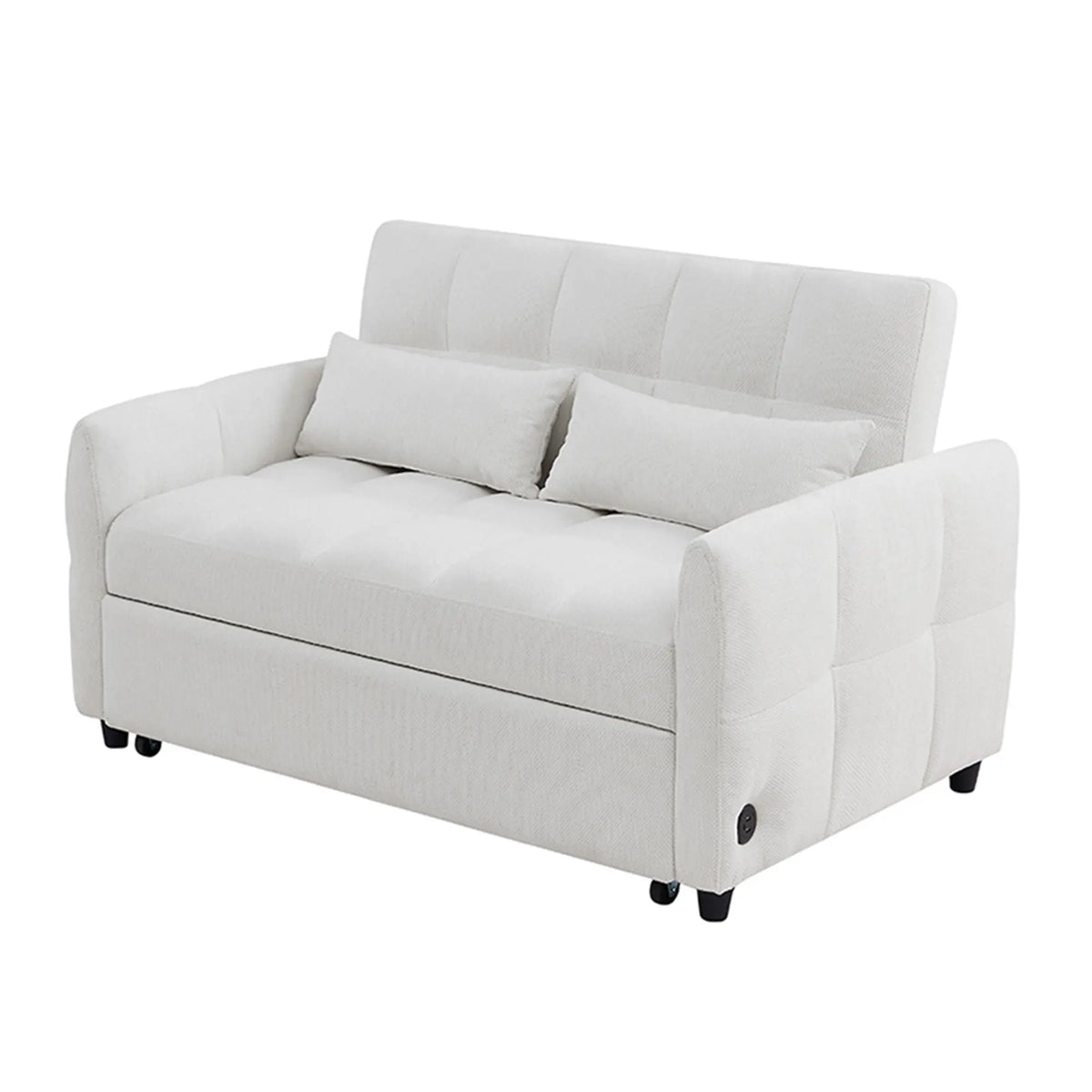 Loveseat Sofa Pull-Out Bed With Adjustable Backrest, 3 USB Ports And 2 Lumbar Pillows For Living Room Hearth and Haven
