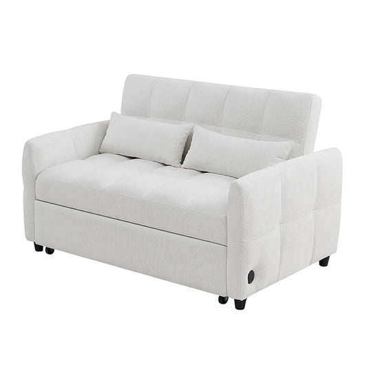 Loveseat Sofa Pull-Out Bed With Adjustable Backrest, 3 USB Ports And 2 Lumbar Pillows For Living Room Hearth and Haven