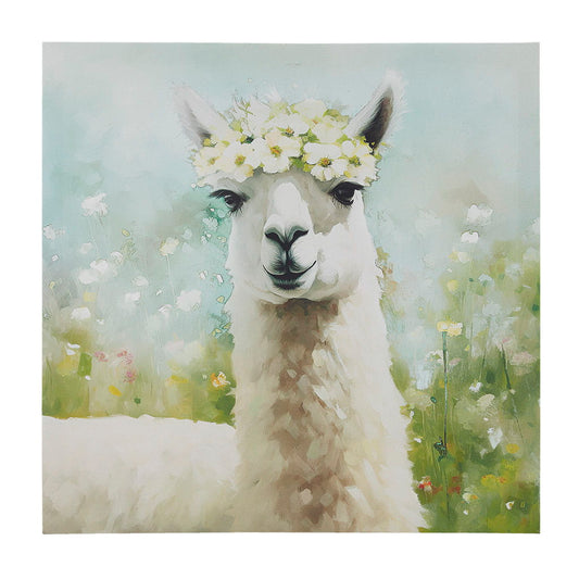 Sunshine Animals - Llama Canvas Wall Art - Green Multi