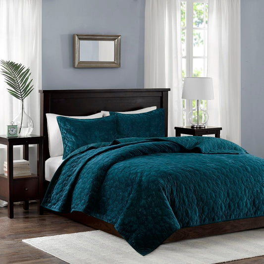 Harper - King Reversible 3 Piece Coverlet Set - Teal