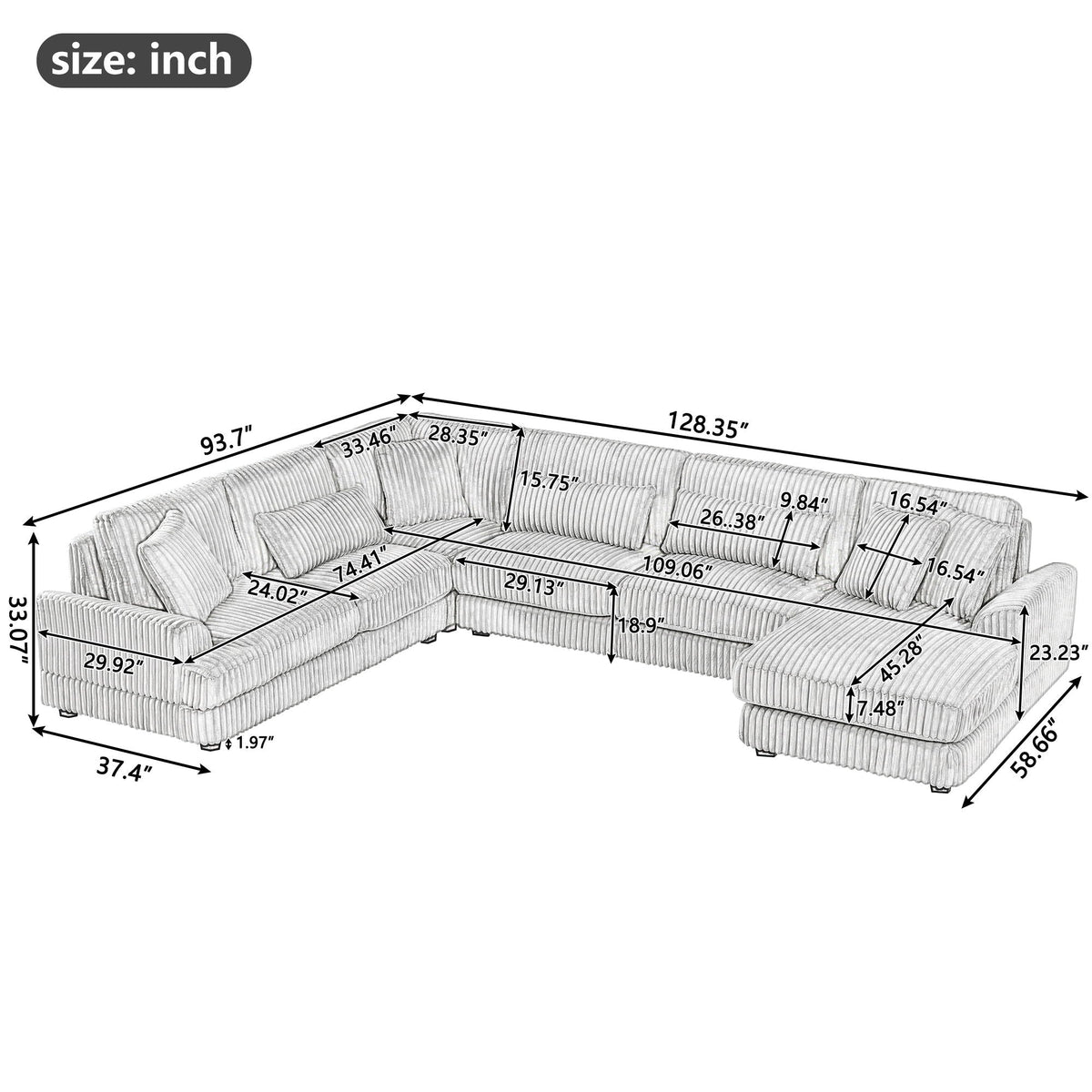 U - Sectional Sofa With Chaise Lounge, Oversized Living Room Couch Hearth and Haven