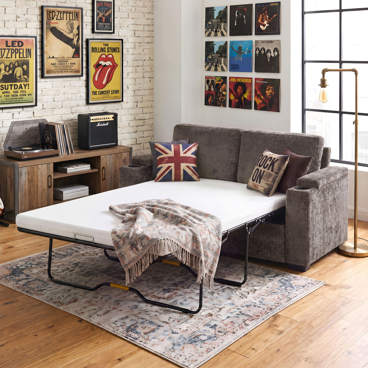 Pull Out Sofa Bed Loveseat With Twin Mattress, Cup Holders And Arm Storage Hearth and Haven