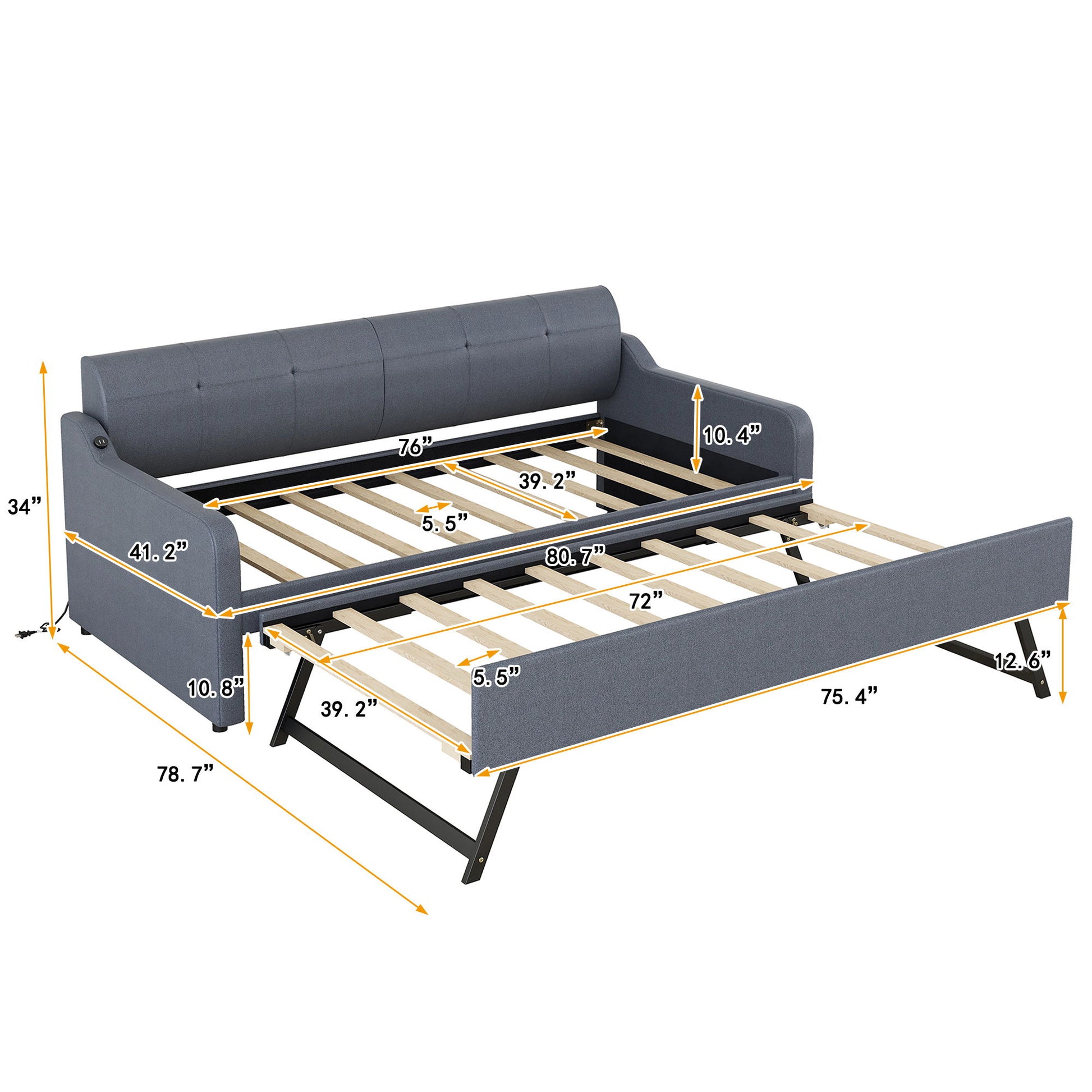 Upholstered Daybed With Trundle And USB Charging Hearth and Haven
