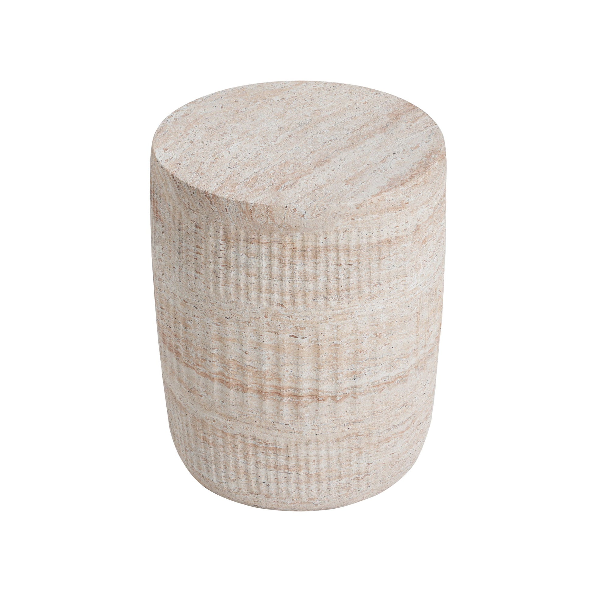 Stylish Outdoor / Indoor Lightweight Concrete Side Table With Travertine - Beige Noble House