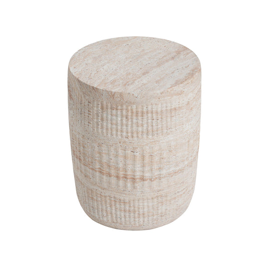 Stylish Outdoor / Indoor Lightweight Concrete Side Table With Travertine - Beige Noble House