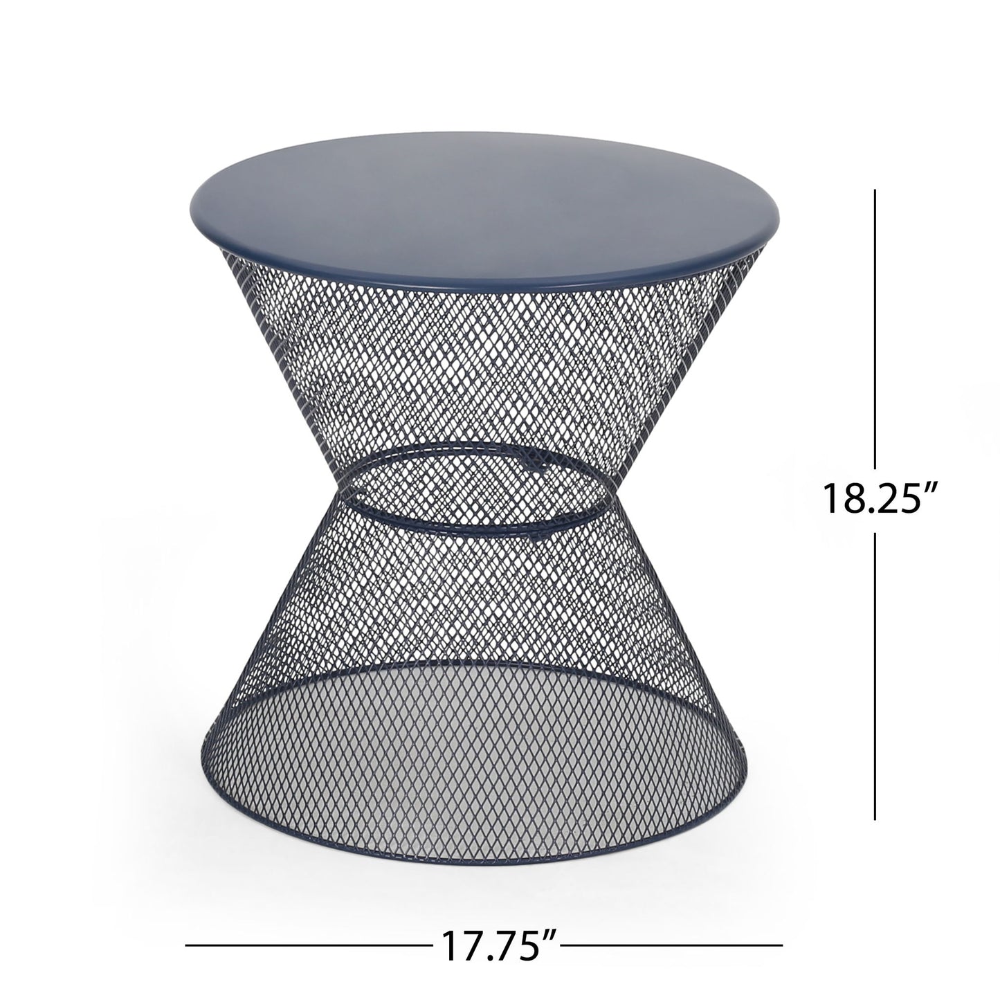 Zine - Outdoor Side Table With Hourglass Shaped And Iron Frame - Navy Noble House