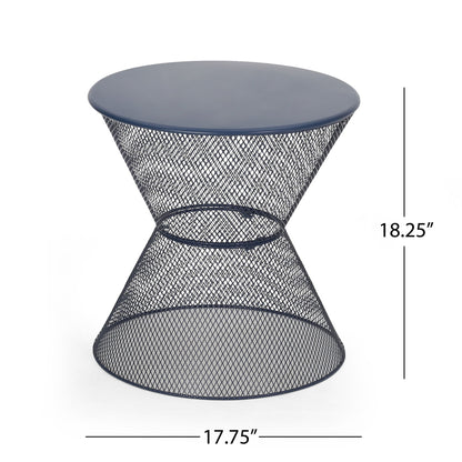 Zine - Outdoor Side Table With Hourglass Shaped And Iron Frame - Navy Noble House